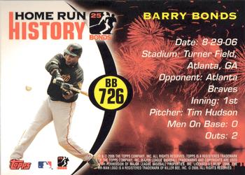 2006 Topps Updates & Highlights - Barry Bonds Home Run History #BB 726 Barry Bonds Back