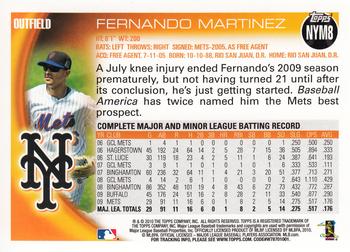 2010 Topps New York Mets #NYM8 Fernando Martinez Back