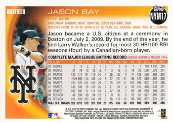 2010 Topps New York Mets #NYM17 Jason Bay Back