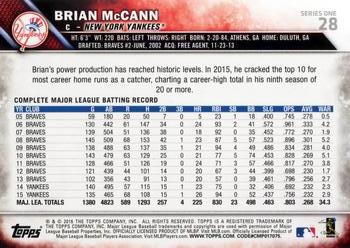 2016 Topps #28 Brian McCann Back