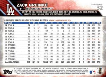 2016 Topps #32 Zack Greinke Back