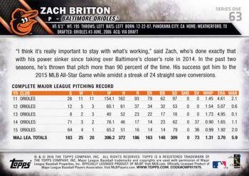 2016 Topps #63 Zach Britton Back