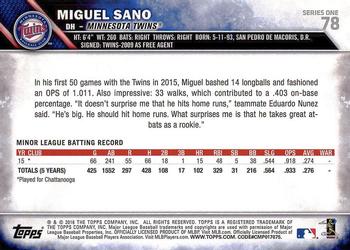2016 Topps #78 Miguel Sano Back
