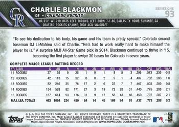 2016 Topps #93 Charlie Blackmon Back