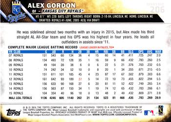 2016 Topps #206 Alex Gordon Back