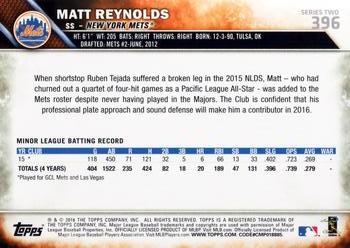 2016 Topps #396 Matt Reynolds Back