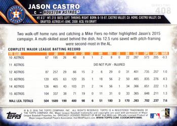 2016 Topps #408 Jason Castro Back
