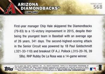 2016 Topps #568 Arizona Diamondbacks Back