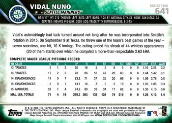 2016 Topps #641 Vidal Nuno Back