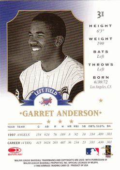 1998 Leaf #31 Garret Anderson Back
