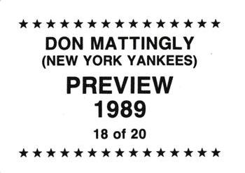 1989 Preview (unlicensed) #18 Don Mattingly Back