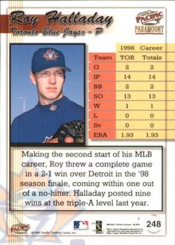 1999 Pacific Paramount - Opening Day #248 Roy Halladay  Back