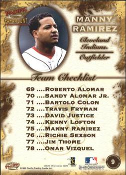 1999 Pacific Paramount - Team Checklists #9 Manny Ramirez  Back