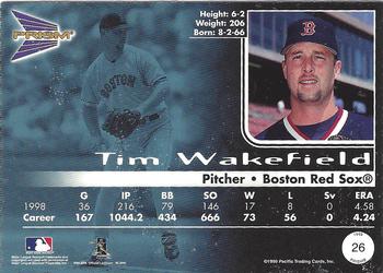1999 Pacific Prism - Holographic Mirror #26 Tim Wakefield  Back