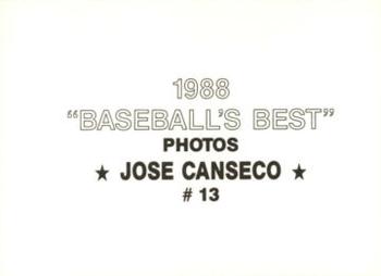 1988 Baseball's Best Photos (unlicensed) #13 Jose Canseco Back