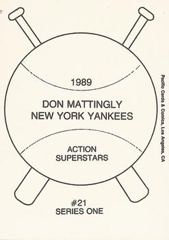 1989 Pacific Cards & Comics Action Superstars Series One (unlicensed) #21 Don Mattingly Back