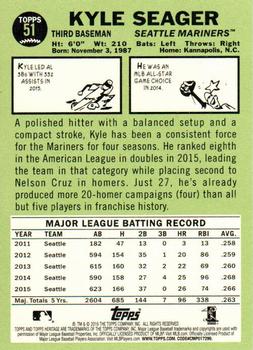 2016 Topps Heritage #51 Kyle Seager Back