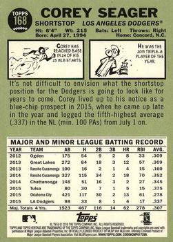 2016 Topps Heritage #168 Corey Seager Back