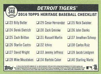 2016 Topps Heritage #348 Detroit Tigers Back