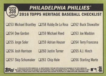 2016 Topps Heritage #359 Philadelphia Phillies Back