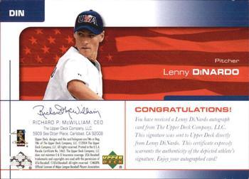 2004 Upper Deck USA 25th Anniversary - Signatures Blue Ink #DIN Lenny DiNardo Back