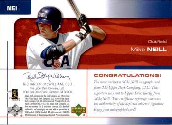 2004 Upper Deck USA 25th Anniversary - Signatures Blue Ink #NEI Mike Neill Back