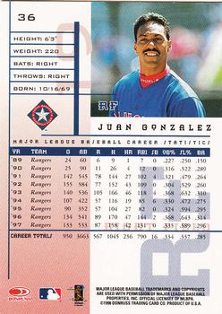 1998 Leaf Rookies & Stars #36 Juan Gonzalez Back