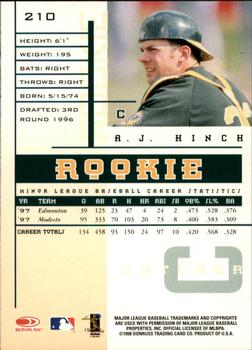1998 Leaf Rookies & Stars #210 A.J. Hinch Back