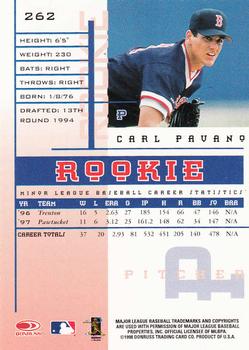 1998 Leaf Rookies & Stars #262 Carl Pavano Back