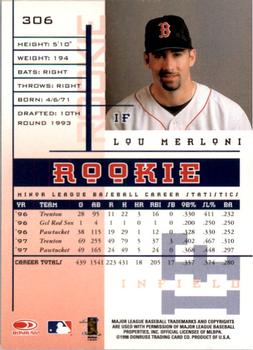 1998 Leaf Rookies & Stars #306 Lou Merloni Back