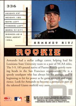 1998 Leaf Rookies & Stars #336 Armando Rios Back