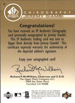 1999 SP Authentic - Chirography Gold #JG Jeremy Giambi Back