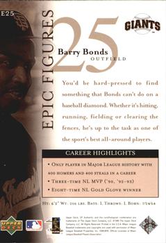1999 SP Authentic - Epic Figures #E25 Barry Bonds  Back