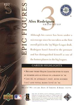 1999 SP Authentic - Epic Figures #E27 Alex Rodriguez  Back