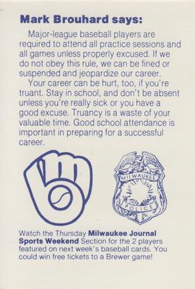 1985 Milwaukee Brewers Police #NNO Mark Brouhard Back