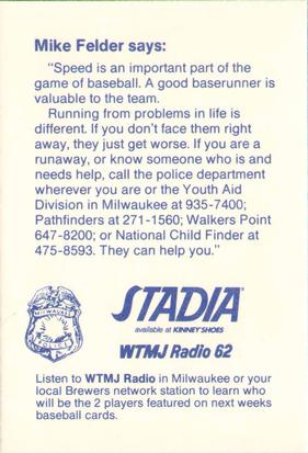 1988 Milwaukee Brewers Police #NNO Mike Felder Back