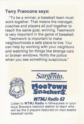 1989 Milwaukee Brewers Police #NNO Terry Francona Back