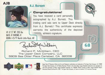 1999 SP Signature Edition - Autographs #AJB A.J. Burnett  Back
