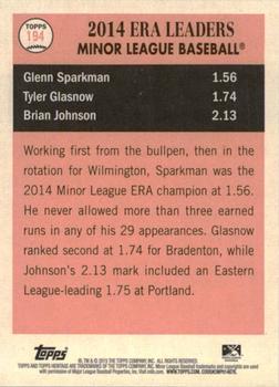 2015 Topps Heritage Minor League - Blue #194 Brian Johnson / Tyler Glasnow / Glenn Sparkman Back