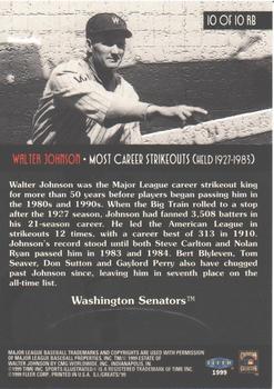 1999 Sports Illustrated Greats of the Game - Record Breakers #10RB Walter Johnson Back
