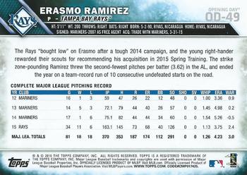 2016 Topps Opening Day #OD-49 Erasmo Ramirez Back