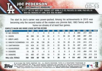 2016 Topps Opening Day #OD-53 Joc Pederson Back