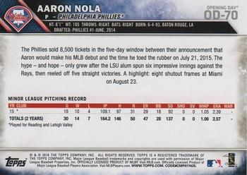 2016 Topps Opening Day #OD-70 Aaron Nola Back