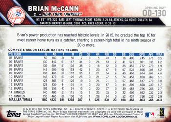 2016 Topps Opening Day #OD-130 Brian McCann Back