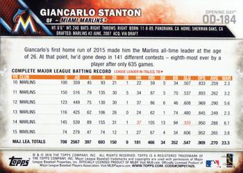 2016 Topps Opening Day #OD-184 Giancarlo Stanton Back