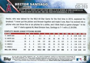 2016 Topps Opening Day #OD-193 Hector Santiago Back