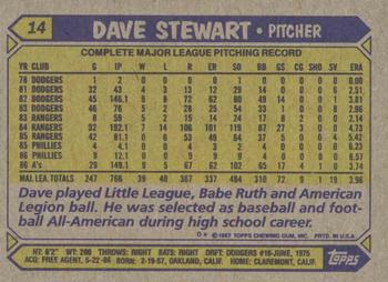 1987 Topps #14 Dave Stewart Back