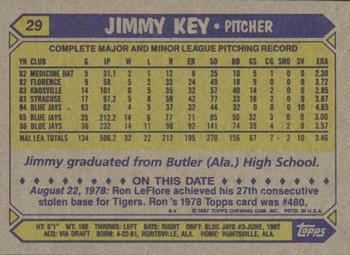1987 Topps #29 Jimmy Key Back