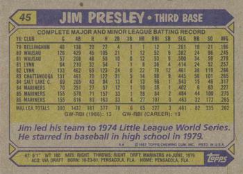 1987 Topps #45 Jim Presley Back
