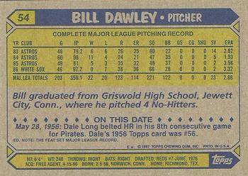 1987 Topps #54 Bill Dawley Back
